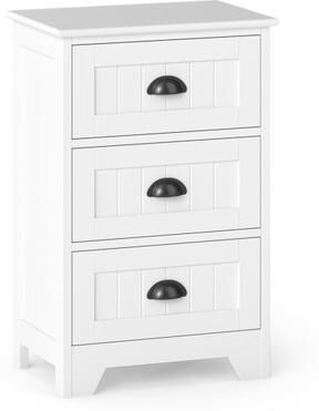 Costway 3 Drawers End Storage Wood Side Nightstand-White