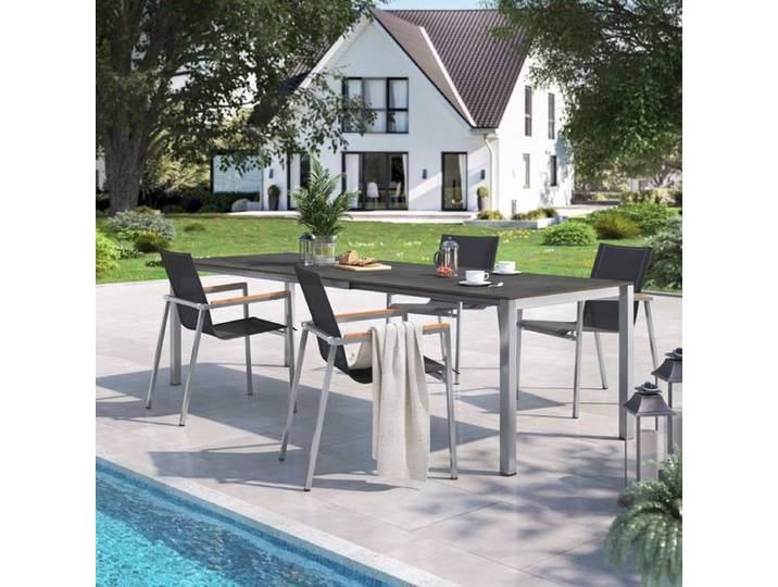 OUTLIV. Rimini Gartenmöbel-Set M (4 Plätze) Tisch 160/217/267x92cm Schwarz Hellgrau