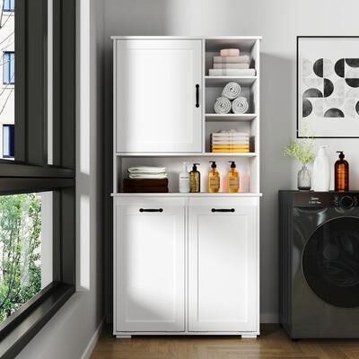 toswini Freestanding Laundry Cabinet with Tilt-Out Hamper and Adjustable Shelves