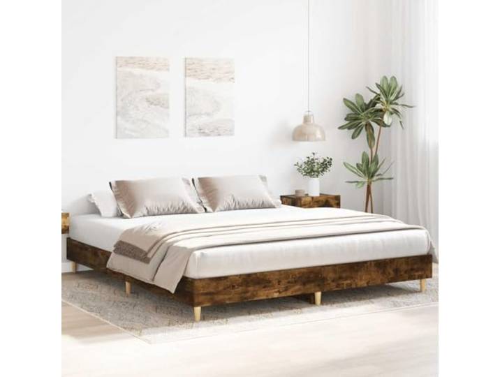 KTHLBRH Bettgestell Eiche Rauch 200 x 200 cm, Holz technisch Atmungsaktiver Lattenrost, robuste Beine, Matratze nicht im Lieferumfang enthalten, Schlafzimmer
