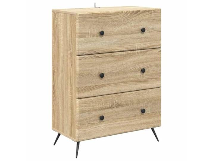QINXIXINAIXI Schubladenschrank 66 x 34,5 x 90 cm Holzwerkstoff Sonoma-Eiche Schiebetüren, verstellbare Innenregale, Metallrahmen, Stauraum für Kleidung und Büromaterial