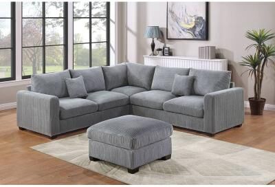 Esofastore Modern 4pc Sectional Set Squared Arms Cushion Back Fog Finish