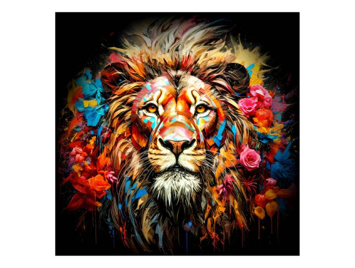 Tableau verre Colorful Lion Head type E Verre flotté Orange/Rose foncé/Marron 80 x 80 x 1cm