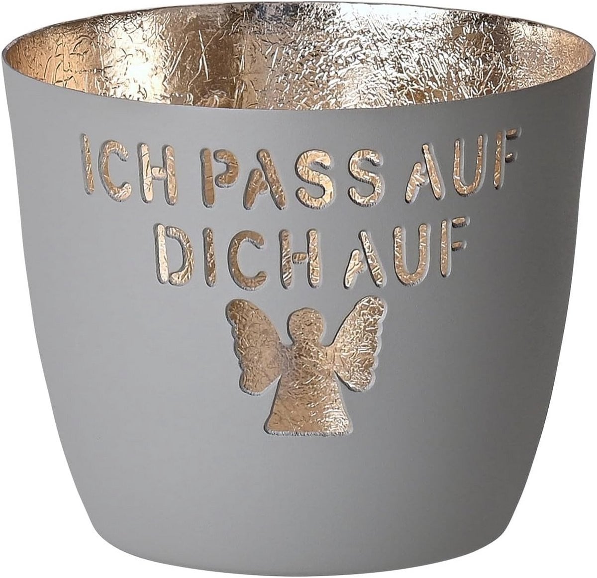 Gift Company Windlicht Madras Ich passe op Dich op M, Teelichthalter in Goud en Flannel, Diameter: 8,5 cm