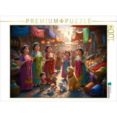 CALVENDO Puzzle Bunte Stoffe und Neuigkeiten - Szene auf dem orientalischen Markt | 1000 Teile Lege-Größe 64x48cm Foto-Puzzle für glückliche Stunden