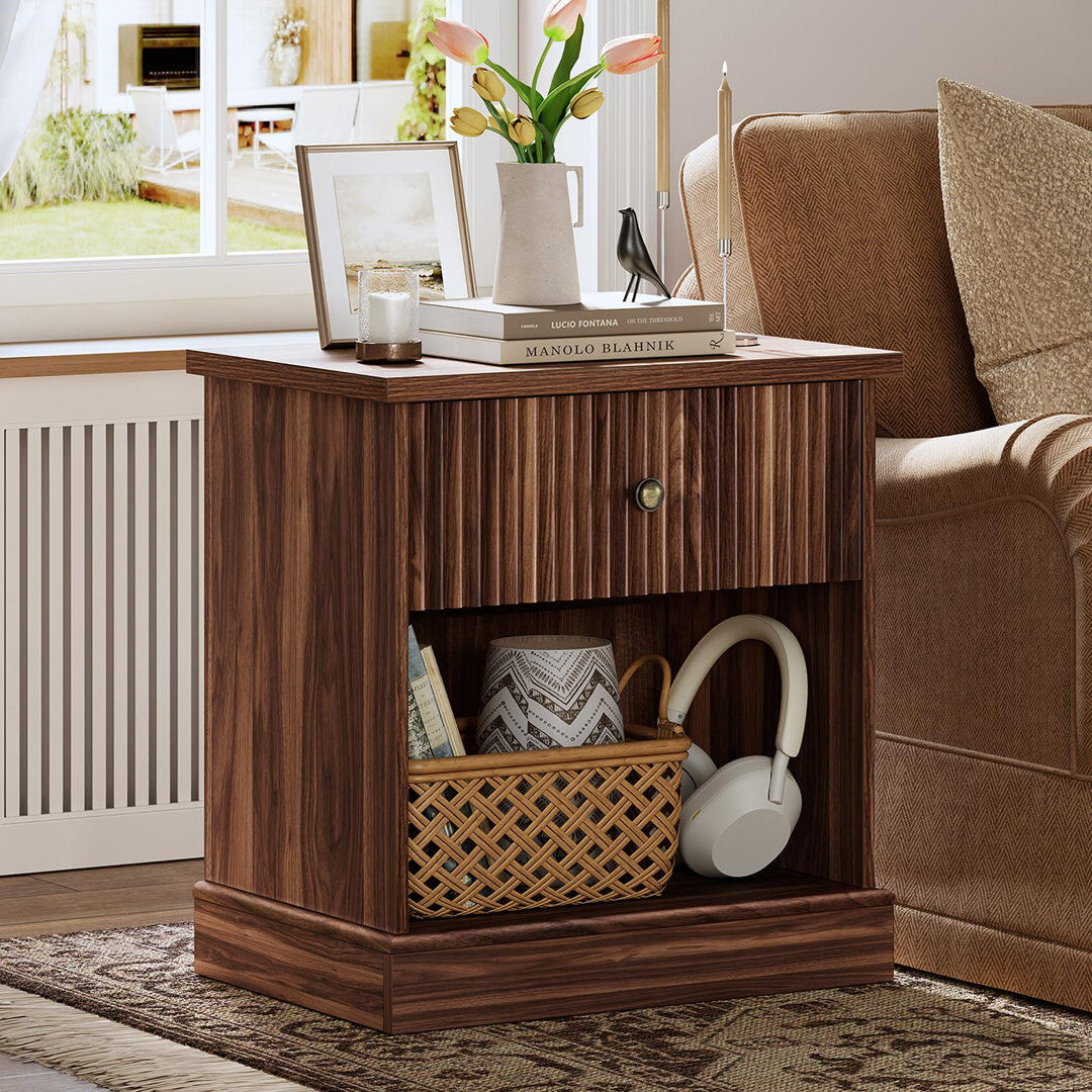 Borough Wharf 57.7cm W Manufactured Wood Bedside Table Brown 61cm H X 57.7cm W X 39.7cm D