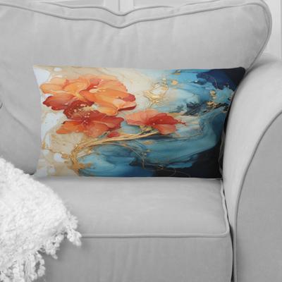 DESIGN ART Designart - Orange Teal Abstract Fractal - Fractals Printed Throw Pillow - Modern Pillow For Living Room