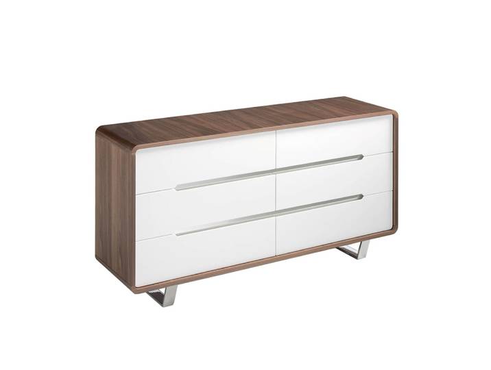 Commode effet bois noyer et acier chromé