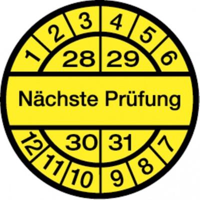Dreifke® Prüfplakette, Nächste Prüfung, schwarz/gelb, - 13 mm Dokumentenfolie selbstklebend, 10 St