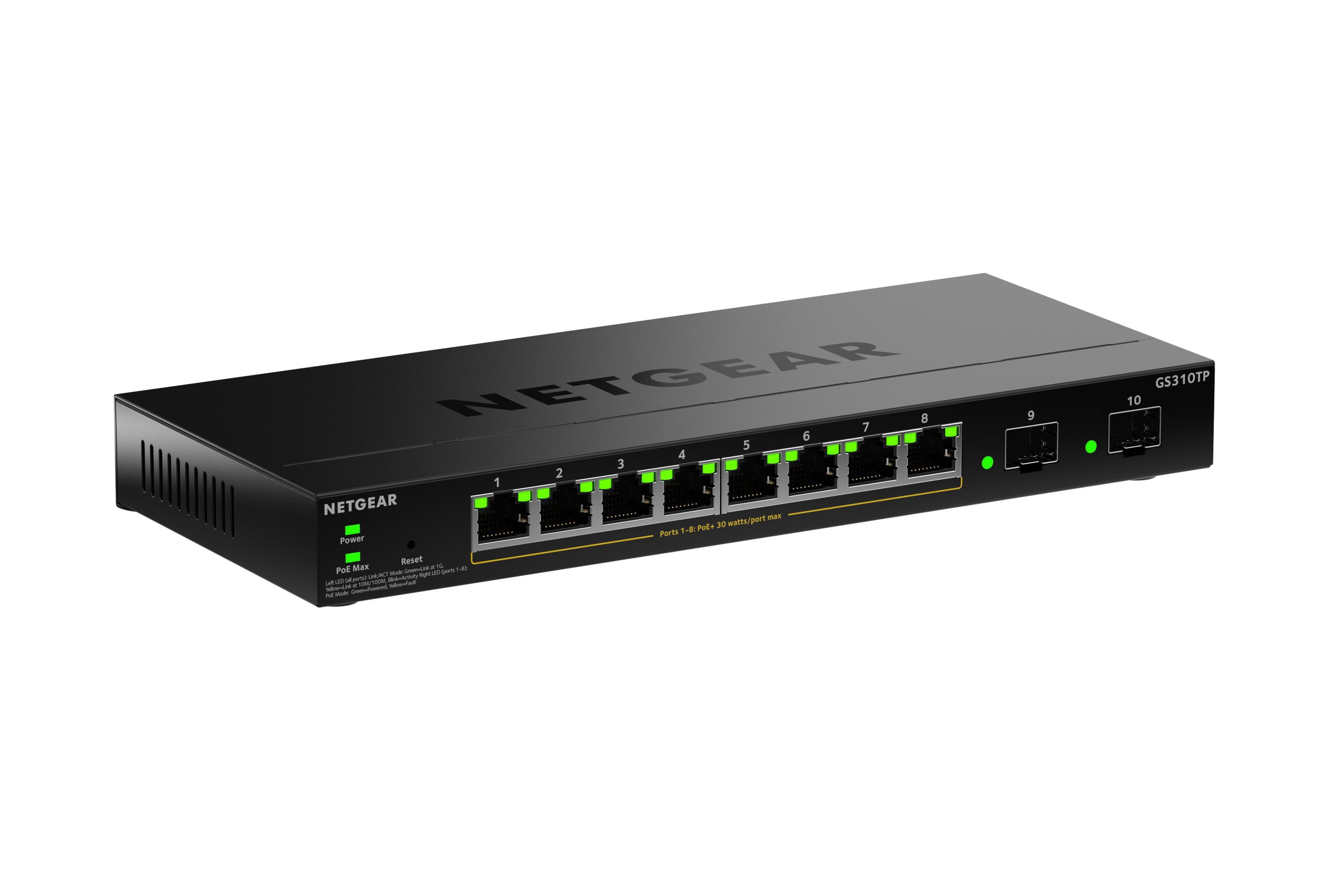 NETGEAR S350 Series 8-Port Gigabit Ethernet PoE+ Smart Managed Essentials Switch mit 2 Dedicated SFP Ports GS310TP-200EUS