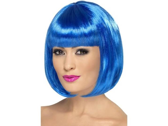 Smiffys Partyrama pruik, 30 cm, blauw, korte bob met pony