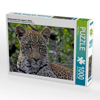 CALVENDO Puzzle Blickkontakt mit Leopard, Afrika | 1000 Teile Lege-Größe 64x48cm Foto-Puzzle für glückliche Stunden