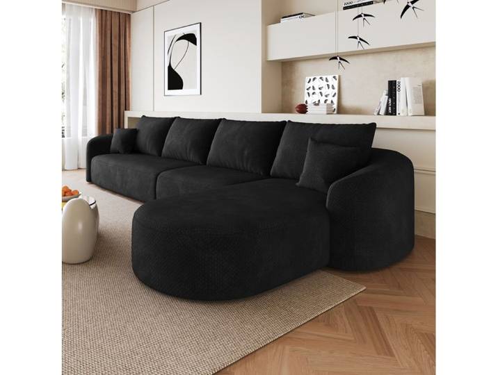Canape D'Angle 5 Places Noir Canape Modulaire FloraGrace Pour Salon Ou Chambre Sans Montage 336x168x85cm
