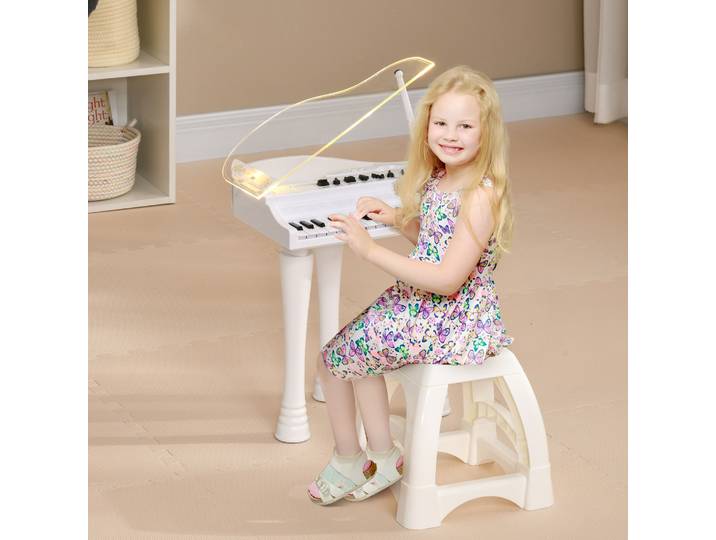 AIYAPLAY Piano Enfant 32 Touches avec Tabouret LED Blanc