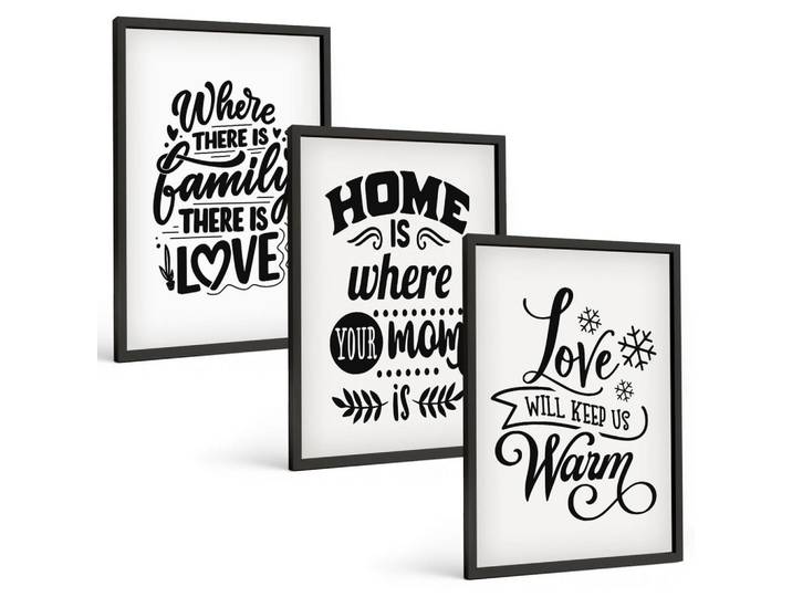 Tulup Bilder SET 3er Set - 40x60 cm Schwarzer Rahmen - Familie, Liebe, Zuhause, Wärme, Kunststoff, Rechteckig, 40x60 cm, Fotografie, Bilder & Rahmen, Bilder