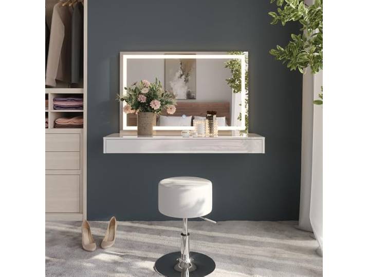 Vicco Schminktisch Sherry , Weiß 120 cm Schminkkonsole · LED-Spiegel · Hocker · Wandhängend · Schwebendes Design