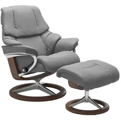 Stressless Sessel mit Hocker Reno Signature Leder Grau Batick Wild Dove L (Large)