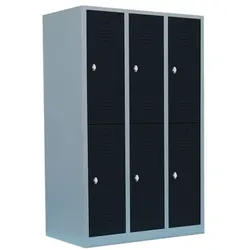 Lüllmann Garderobenschrank - 3 Abteile - 6 Schließfächer grau