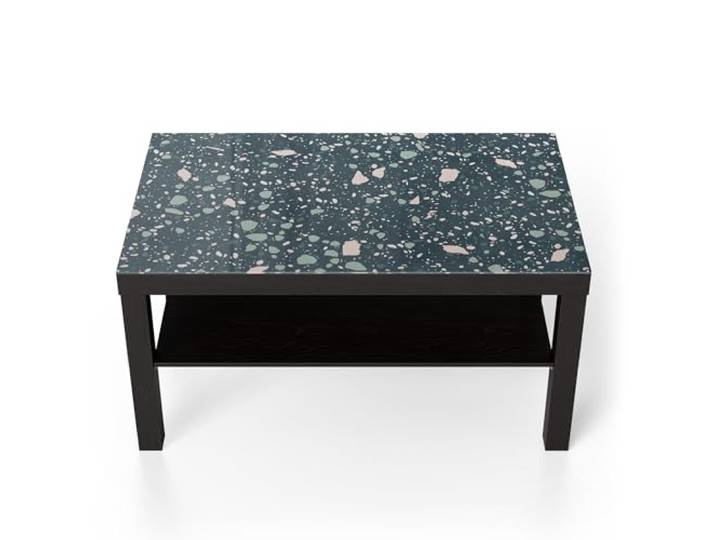 DEQORI Glastisch schwarz groß 90x50 cm Motiv Grüner Terrazzo ausgefallener Beistelltisch aus Glas Hochglanz Couchtisch fürs Wohnzimmer moderner Couch Tisch mit Design