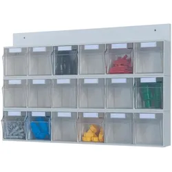 Magni, Regal Zubehör, hünersdorff MultiStore Wand-Set: Regalsystem aus Rückwand & 18 Klarsichtbehälter mit Kippschublade (