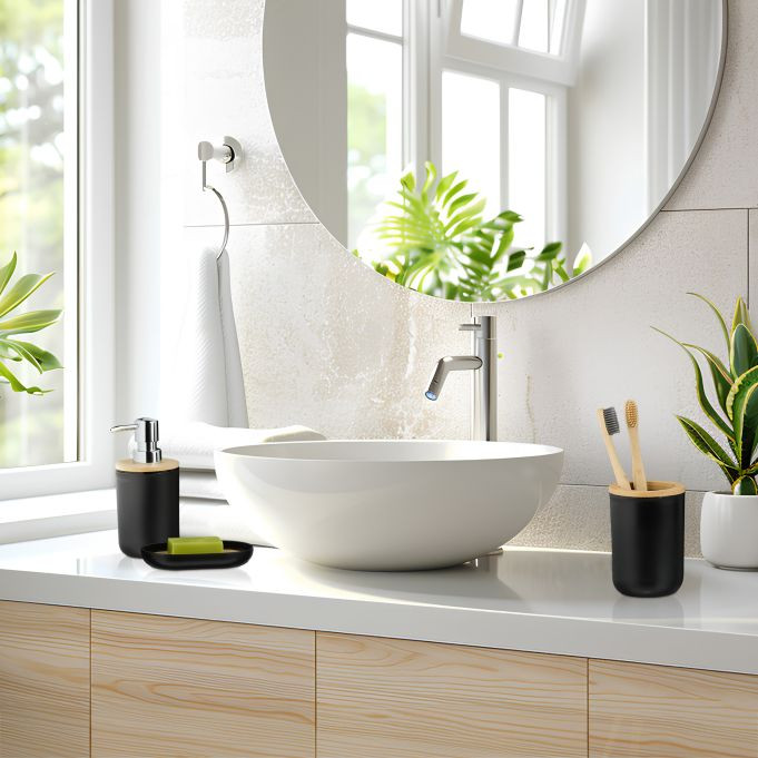 Relaxdays Badkamer set 6-delig, bamboe en kunststof, zwart/natuur