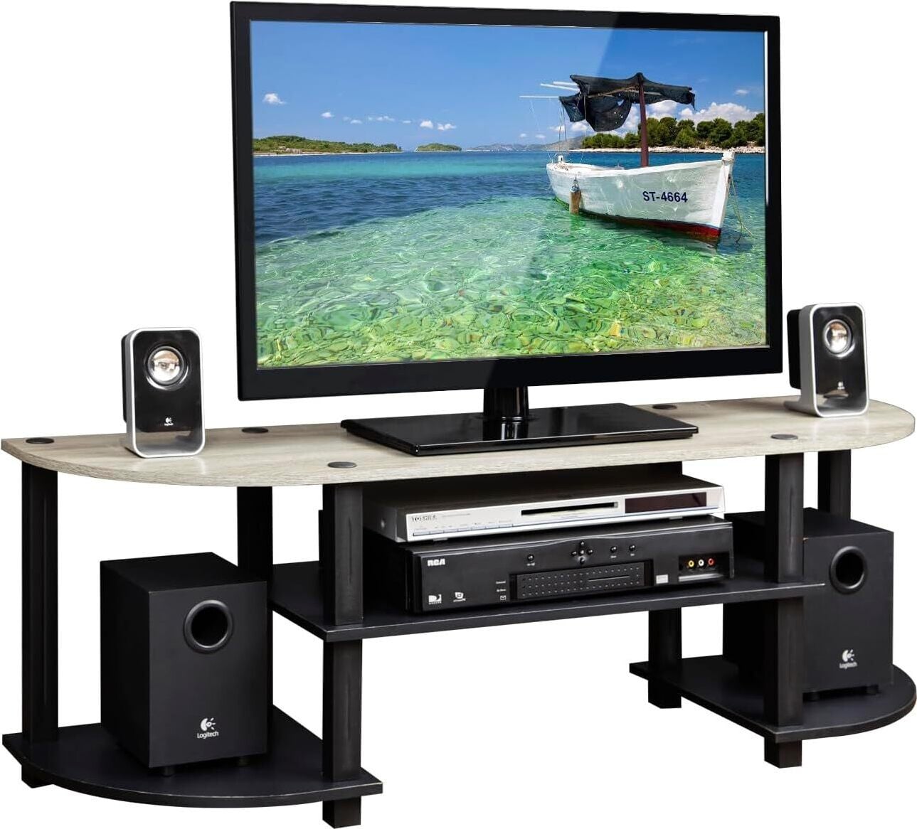Furinno Turn-S-Tube brede tv-meubelset zwart/grijs