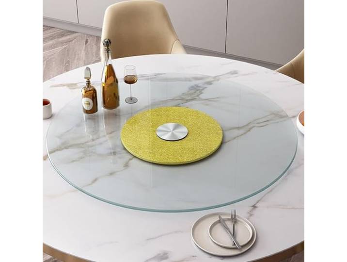 50cm Lazy Susan-Tablett Aus Transparentem Glas Runder Drehteller Aus Gehärtetem Glas Drehbares Serviertablett Robuster Drehteller Leise/glatt/Nicht Leicht Zu Entleeren(Gold,Ø 50cm/20in)