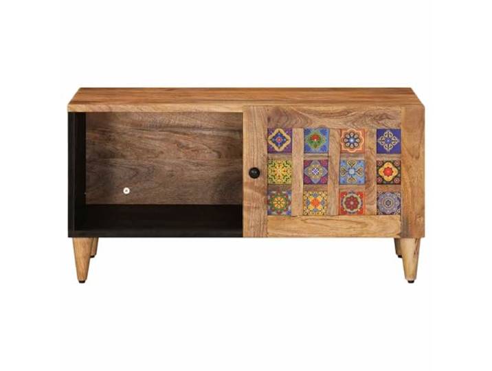 KTHLBRH Couchtisch aus Mangoholz, Natur, 80 x 50 x 40 cm Rechteckiges Design, große Ablage, Rückseite bearbeitet, einfache Montage