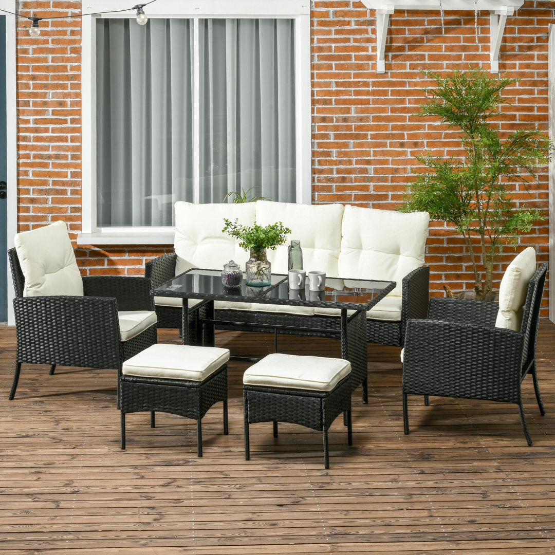 Latitude Run Leory Rattan Wicker 4 - Person Seating Group with Cushions Black 7