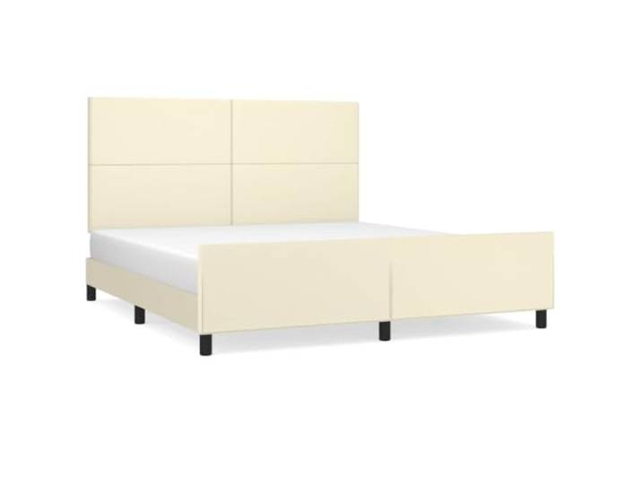 KKgypkn Bettrahmen Creme Kunstleder 180x200 cm mit höhenverstellbarem Kopfteil, stabiles Bettgestell aus Kunstleder mit Sperrholzlatten, schmutzabweisend und pflegeleicht