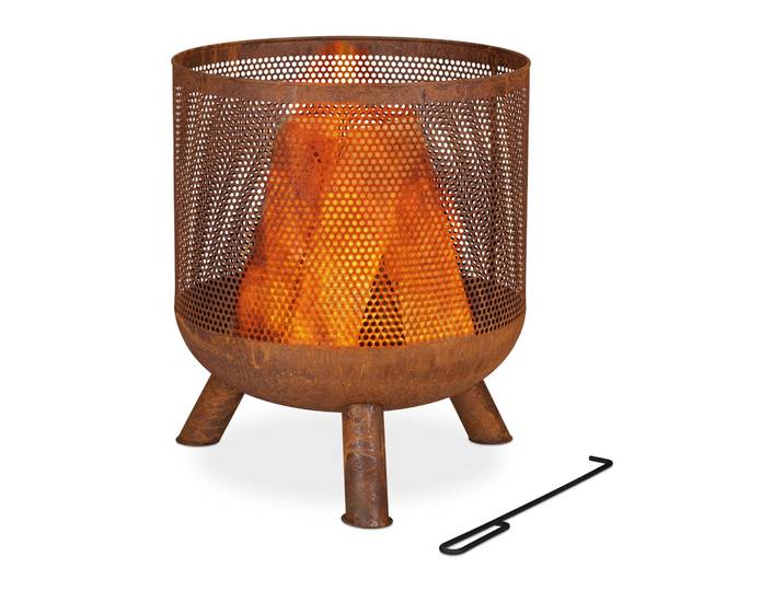 Mesh Feuerkorb in Rostoptik Braun