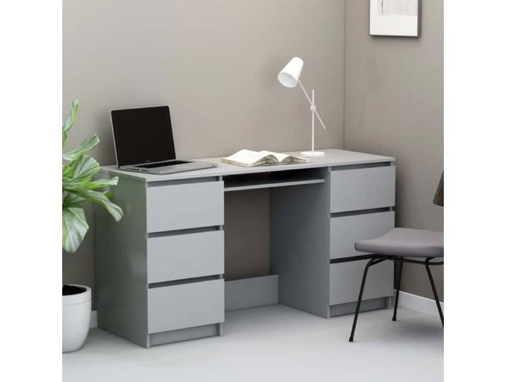 Bureau Contemporain - Aggloméré - Gris - Avec 6 tiroirs