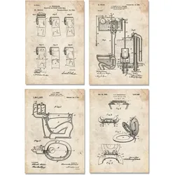 POSTER Set mit 4 Badezimmer Vintage Patent Größe A4 Rahmenlos