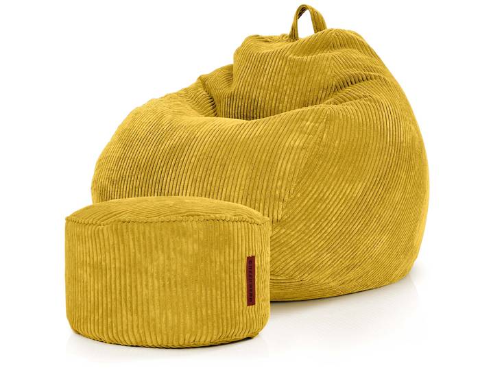 Scoop Sitzsack in Cord-Optik mit Sitzhocker - Gelb