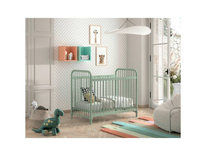 Vipack Gitterbett, Grün, Metall, 60x120 cm, höhenverstellbar, Sprossen mit Normabstand, Aufbauanleitung im Karton, Lattenrost inklusive, Schlupfsprossen, Babymöbel, Babybetten, Gitterbett