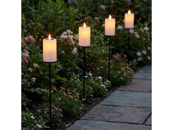 4er-Set Solar LED Kerze mit Erdspiess, Ø7,5 x H115 cm