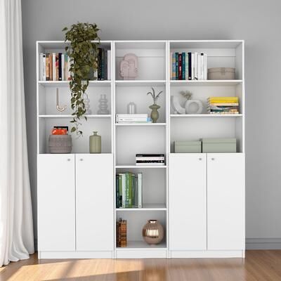 ZWYO HOSIMU "71.1""H 3-Piece Living Room Set with 3 Bookcases in Manufactured Wood, Dual 2-Door & Compact Display for Storage & Organization"