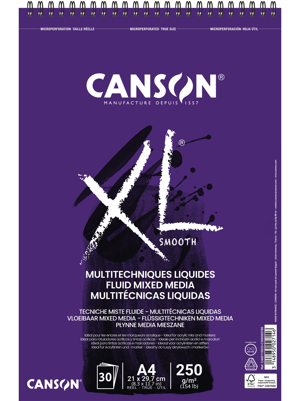 Canson XL Fluid Mixed Media A4 250G Spiral 30 SH