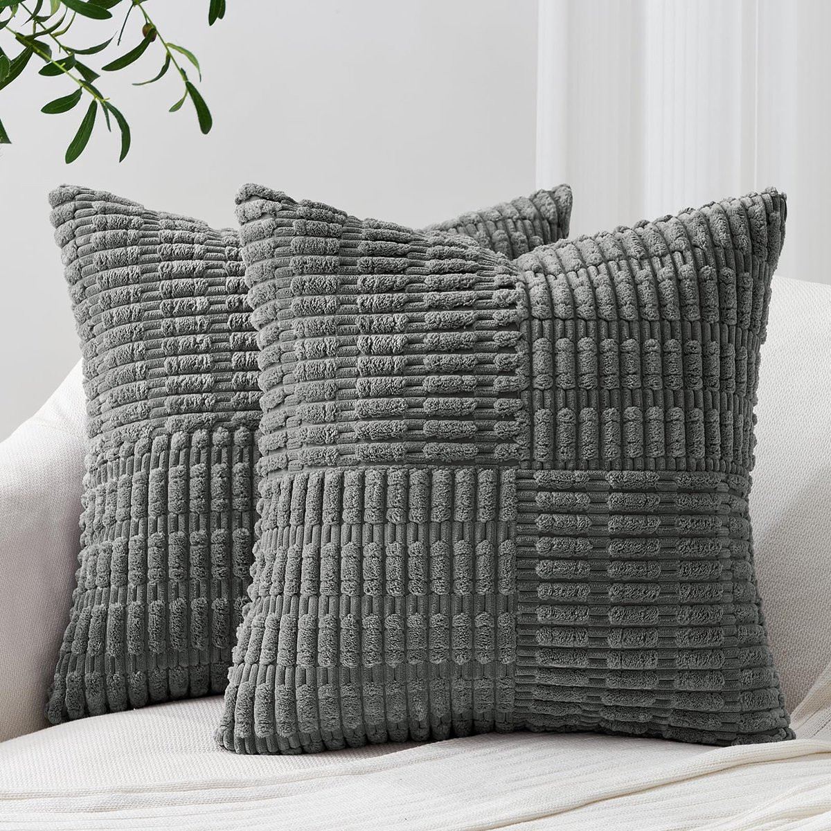 Unyqoos Corduroy Kussenhoezen Set van 2, Donkergrijs