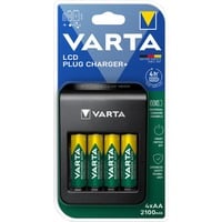 LCD Plug Charger+, Ladegerät schwarz, Lädt AA, AAA, 9V und ein USB-Gerät