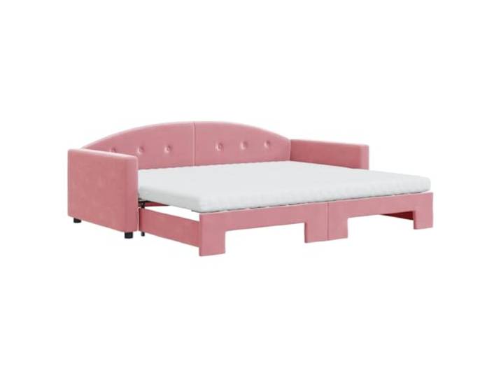 Ausziehbares 2-in-1 Schlafsofa mit 2 Schaumstoffmatratzen, Rosa, 90 x 200 Samt 100% Polyester, Metall, Massivholz, Sperrholzlatten, Schaumstoff, Kupfergewebe, Wohnzimmer o