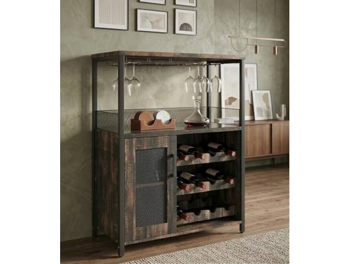 JOLLYTOP Weinbar Schrank 36 – Kompakter Bar Schrank Mit Verstellbaren Ablagen, Glashalter & Metallgittertür – Liquorschrank & Kaffeebar Möbel Für Küche & Esszimmer, Feuerrot