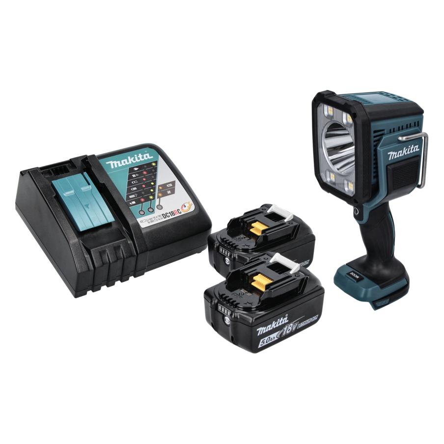 Makita DML 812 RT Akku LED Handstrahler 18 V 1250 lm + 2x Akku 5,0 Ah + Ladegerät (1250 lm) (DML812RT)