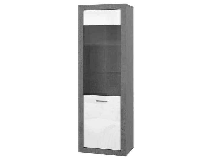 Standvitrine Lunxi 63 x 190 x 41cm Grau/Weiß/Beton Dekor/Weiß