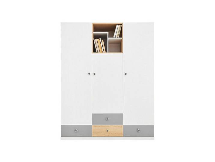 Deine Möbel 24 Kinderkleiderschrank Poko 1 150/190/50 cm in Biskuiteiche / Weiß Lux / Grau, Eichefarben, Weiß, Grau, 150x190x50 cm, Babymöbel & Kindermöbel, Babyzimmer, Babykleiderschränke