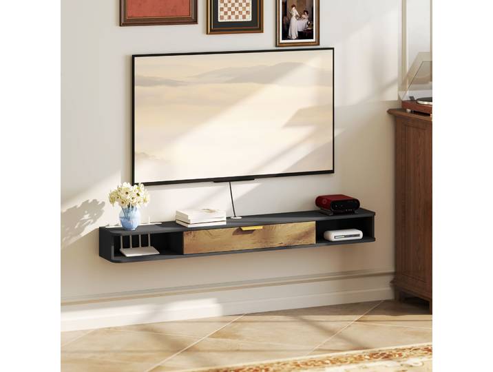 HOMCOM Meuble TV Suspendu Gris 160cm avec Compartiments et Porte