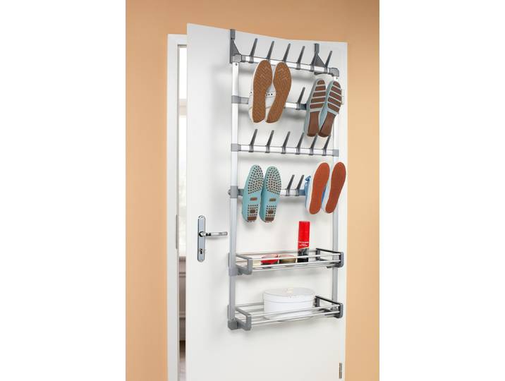 Türregal RUCO, grau (aluminiumfarben, grau), B:52cm H:135cm T:20cm, Aluminium, Kunststoff, Regale, Türregal, Aluminium/Kunststoff, für Schuhe und Utensilien
