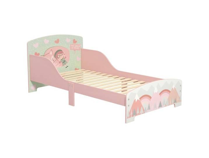 Lit Enfant 3-6 ans - Barrieres de Securite Motif Animalier Sommier a Lattes - 143 x 77 x 60 cm - Rose