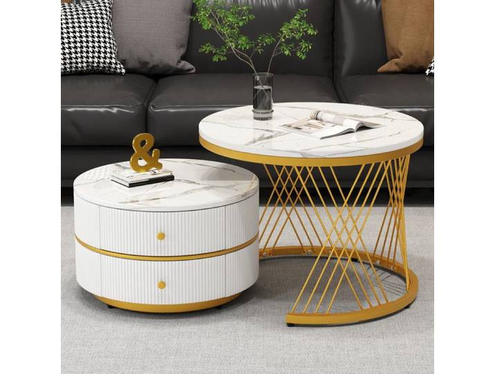 Ensemble de table basse en forme de nid - 2 pièces - 60x60x46cm & 50x50x30.8 cm - blanc
