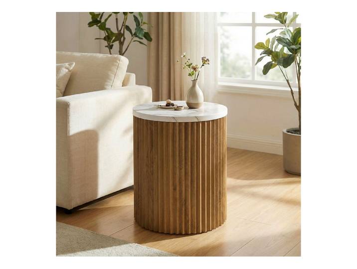 Tribesigns Beistelltisch Kleiner runder Beistelltisch 45 cm, Fluted-Design mit Marmor-Optik